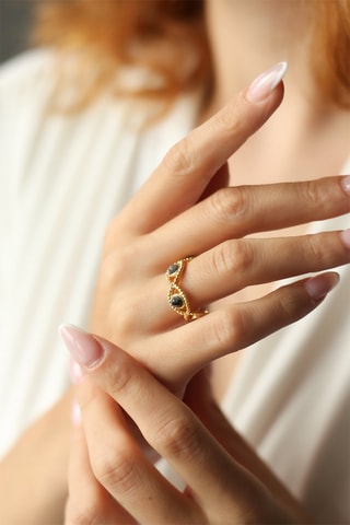 Bague dorée à l'or fin jaune - Œils-de-tigre