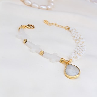 Bracelet - Laiton plaqué or & pierres de lune 