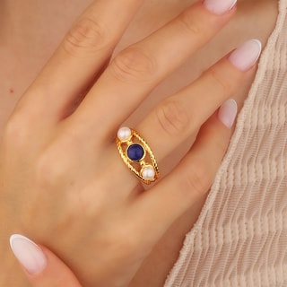 Bague - Laiton plaqué or & lapis