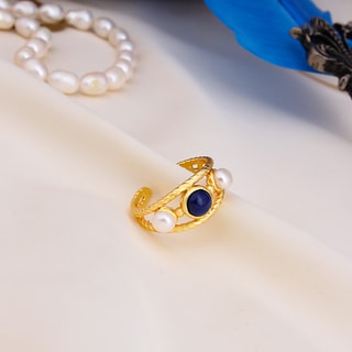 Bague - Laiton plaqué or & lapis