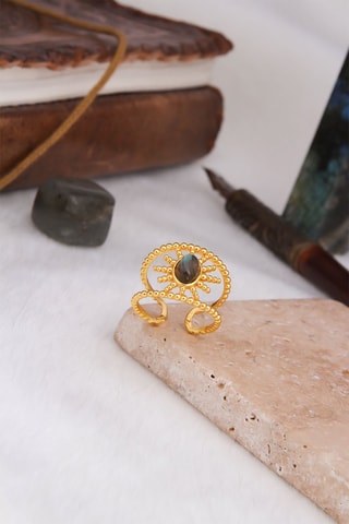 Bague - Plaqué or jaune et labradorite 