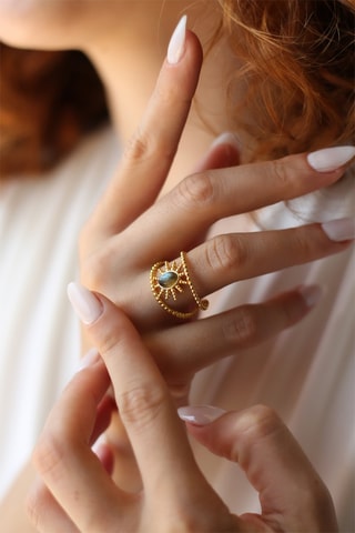 Bague - Plaqué or jaune et labradorite 