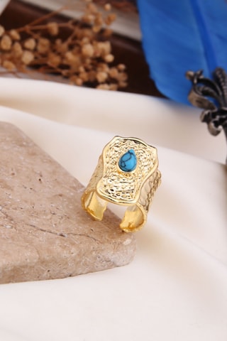 Bague - Plaqué or jaune et turquoise