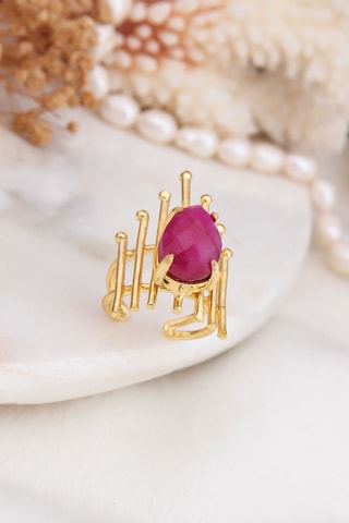 Bague - Plaqué or jaune et agate