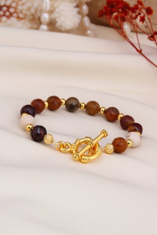 Bracelet - Plaqué or jaune et œils-de-tigre