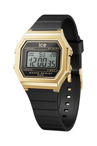 Digitaal Silicone Horloge ICE Digit Retro - Stopwatch - Zwart en Goudkleurig 