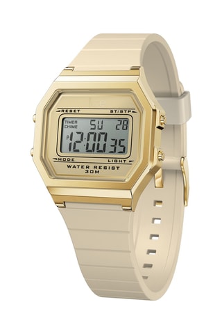 Digitaal Silicone Horloge ICE Digit Retro - Stopwatch - Beige en Goudkleurig 