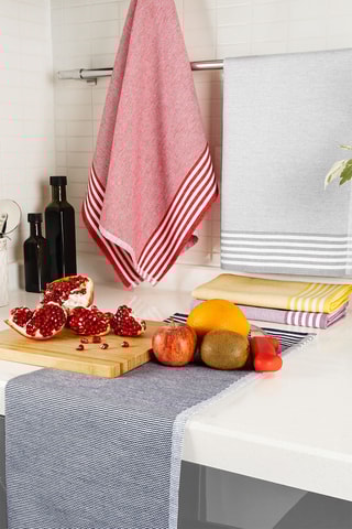 5 torchons rectangulaires - Bleu marine et jaune - 50 x 70 cm