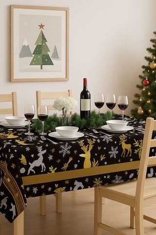 Nappe carrée - Noir et doré - 140 x 140 cm