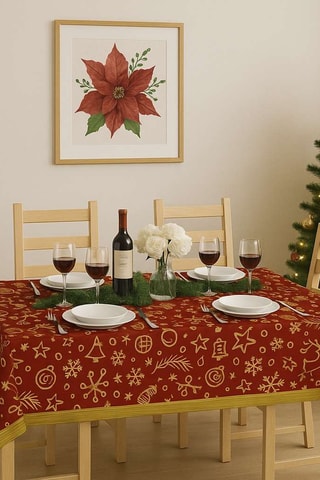 Nappe rectangulaire - Rouge et doré - 140 x 300 cm