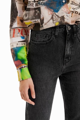 Jean droit 7/8 taille haute - Noir