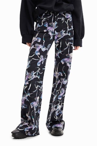 Jean wide leg taille haute - Noir et écru