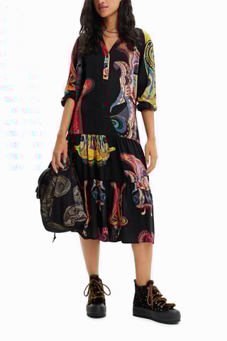 Robe midi Noir et rose