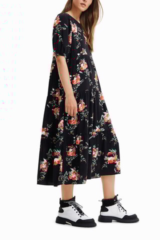 Robe midi Noir et rose