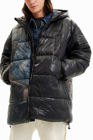 Doudoune à capuche Noir et bleu cobalt