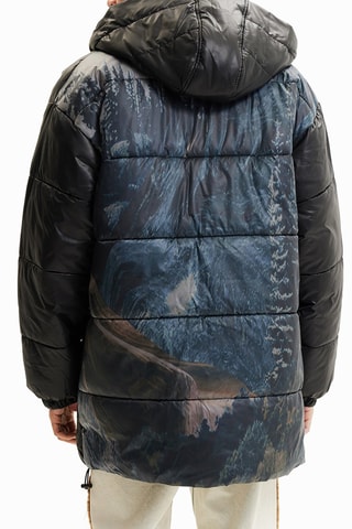 Doudoune à capuche Noir et bleu cobalt