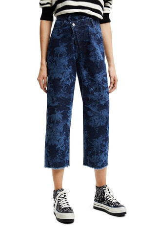 Pantacourt en jean taille haute Bleu marine