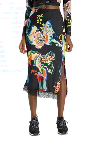 Jupe midi Noir et orange