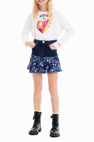 Jupe bi-matière - Bleu