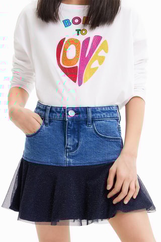 Jupe bi-matière - Bleu