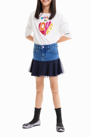 Jupe bi-matière - Bleu