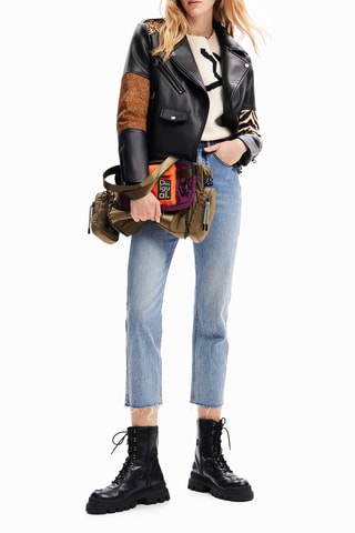 Blouson regular en cuir - Noir