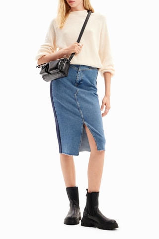 Jupe droite en jean - Bleu marine