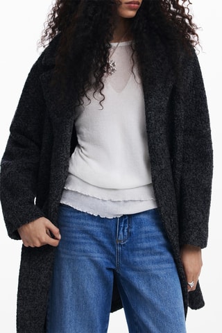 Manteau regular en laine - Gris foncé