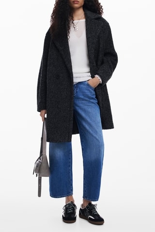 Manteau regular en laine - Gris foncé