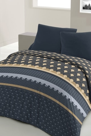 Conjunto de edredão Charlest et couette - Azul-marinho, dourado e branco