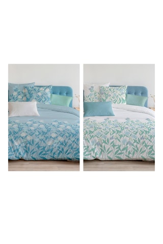 2 conjuntos de edredão em algodão 57 fios/cm² Tempestade floral - Verde e azul
