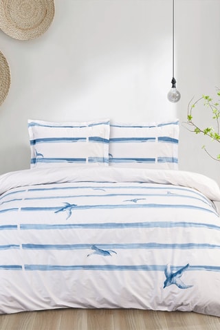 Conjunto de edredão em algodão 57 fios/cm² Hirindunae - Azul e branco