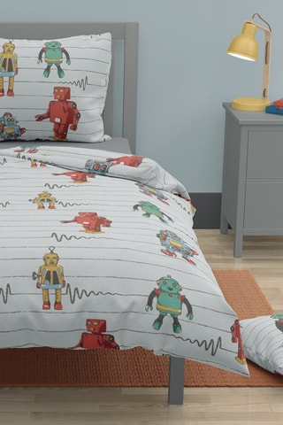 Conjunto de edredão e lençol-capa em algodão 57 fios/cm² com almofada Vintage Toy - Branco e verde