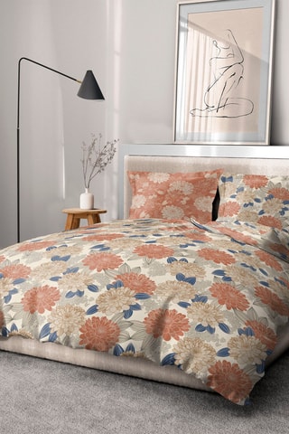 Conjunto de edredão em algodão 57 fios/cm² Vendome - Ocre e rosa