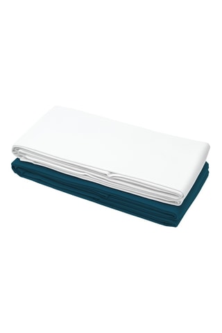 2 lençóis-lisos em algodão 57 fios/cm² - Branco e azul-pato