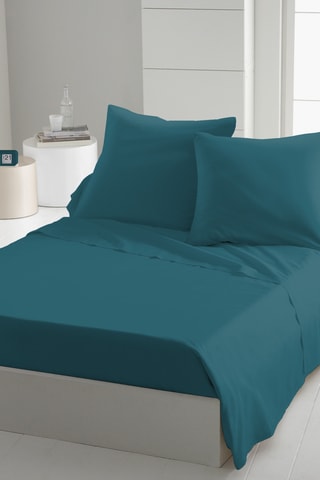 2 lençóis-lisos em algodão 57 fios/cm² - Branco e azul-pato