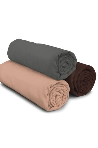 3 lençóis-capa em algodão 57 fios/cm² - Rosa, cinzento-escuro e chocolate
