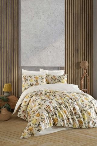 Parure de couette en coton 182 fils/m² Luna - Marron et vert