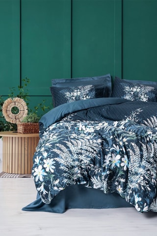 Parure de couette en satin de coton 82 fils/cm² Imvelo - Bleu et blanc