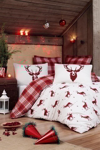 Parure de couette en coton 48 fils/cm² Geylik - Blanc et rouge