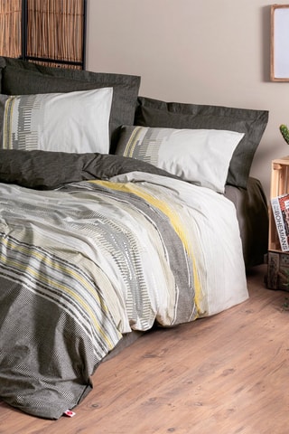 Parure de couette en coton 140 fils/cm² Taron -  Blanc et gris