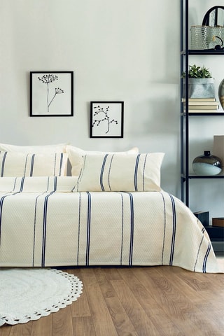 Ensemble couvre-lit - Bleu foncé et beige