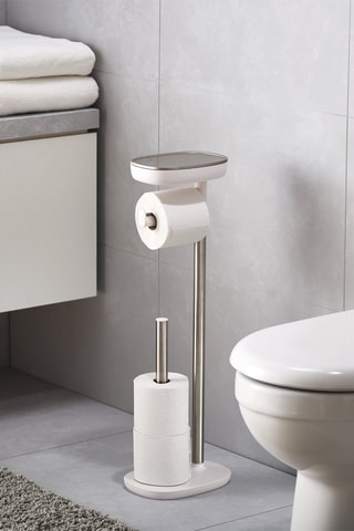 Toiletrolstandaard en Toiletborstel EasyStore Plus - Wit en Zilverkleurig