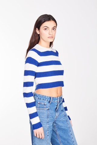 Pull court - Blanc et bleu cobalt