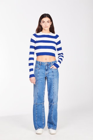 Pull court - Blanc et bleu cobalt