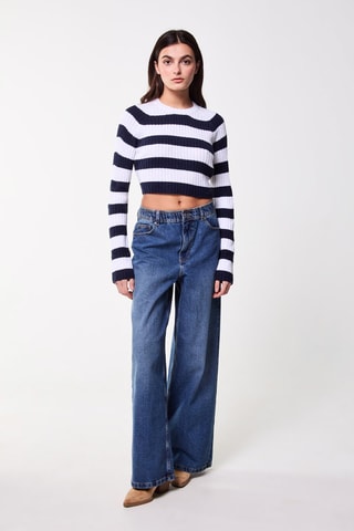 Pull court - Blanc et bleu marine