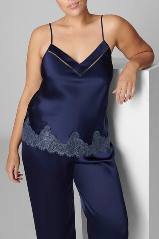 Caraco de pyjama en soie Nocturne - Bleu