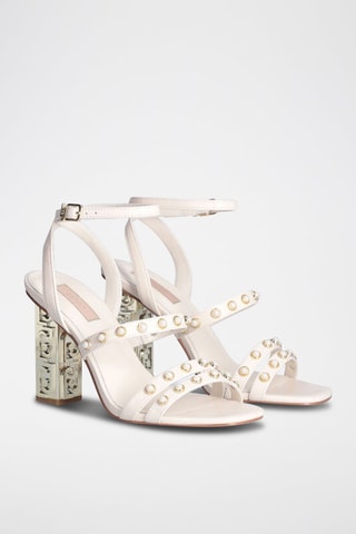 Sandales à talons en cuir de chèvre Serena - Ecru