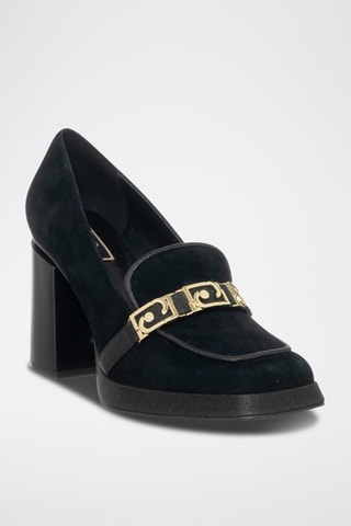 Mocassins à talons en cuir de chèvre nubuck - Noir