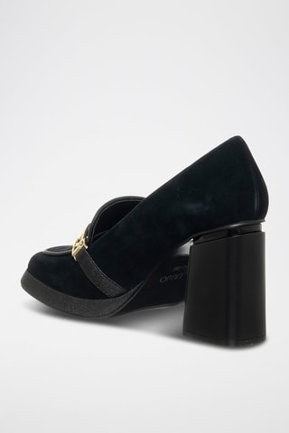 Mocassins à talons en cuir de chèvre nubuck - Noir